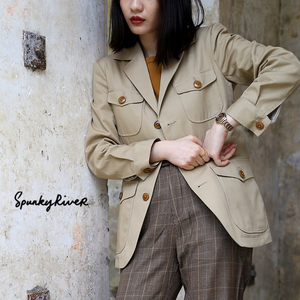 spunky river |女士复古猎装狩猎装 短风衣 日本进口面料卡其外套