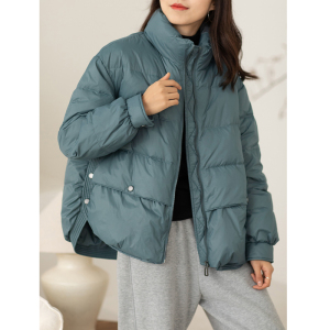 素品 干练小短款90绒下摆特别设计立领纽扣设计白鸭绒羽绒服外套