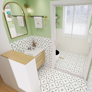 北欧绿色小清新卫生间花砖厨房阳台户外花园防滑地砖浴室厕所墙砖