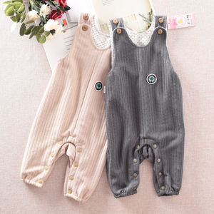 婴儿连体裤春秋双层针织0-3岁男童女宝宝背带裤洋气外出服全开裆