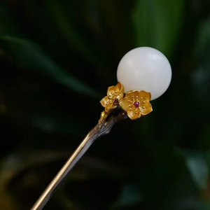 龢盒原创 银杆金花素玉簪-桃花款发簪