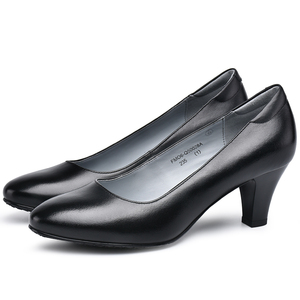 金猴女皮鞋女士通勤黑色尖头正装6cm高跟鞋粗跟皮鞋