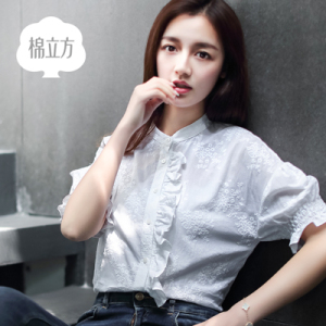 棉立方宽松衬衫女短袖