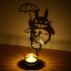 龙猫光影烛台投影铁艺底座玻璃香薰蜡烛杯宫崎骏浪漫创意摆件礼物