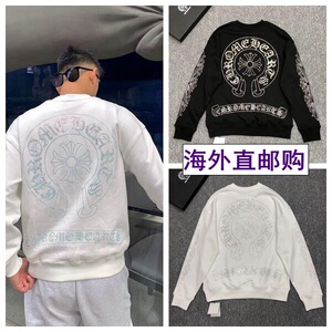 chrome hearts克罗心烫钻马蹄梵文花臂男女长袖圆领卫衣外套新款