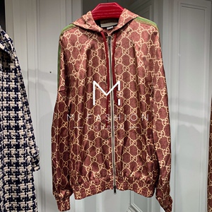 mi fashion gucci古驰女士gg条纹印花连帽运动休闲棒球服外套