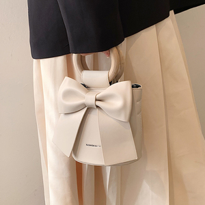 小众蝴蝶结包包女2024新款斜挎包仙女包时尚质感白色手提包水桶包