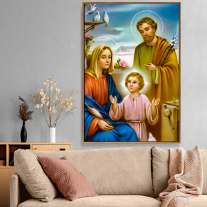 圣家三口 圣像画 天主教装饰画圣母画像欧式油画卧室床头教学壁画