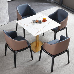 岩板轻奢洽谈桌椅组合正方形谈判桌咖啡厅小四方桌子餐桌家用饭桌