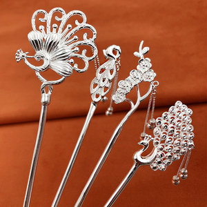 古风发簪女纯银999银孔雀头饰发钗盘发簪子古装汉服饰品配饰仙气x