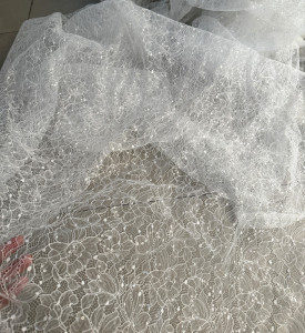 白色花朵刺绣蕾丝面布料婚纱礼服装头纱连衣裙手工DIY服装面料