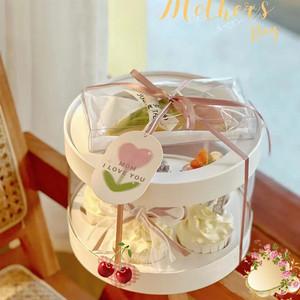 圆形纸杯蛋糕盒透明开窗高端母亲节裱花杯子甜品甜点包装打包盒