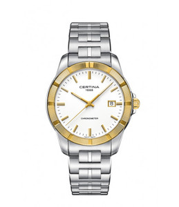 原装雪铁纳Certina 男士石英计时码表手表不锈钢白色40mm18ct黄金