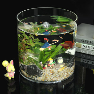 超白透明亚克力圆柱形桌面客厅金鱼缸小型生态造景创意裸缸水草缸