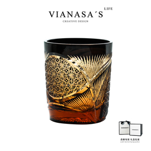 Vianasa's江户切子复古威士忌酒杯古典杯个性手工水晶玻璃杯礼盒