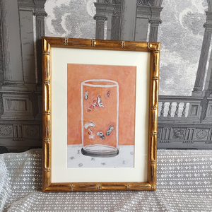 常玉八尾金鱼新中式复古法式小众实木框客厅餐边柜玄关卧室装饰画