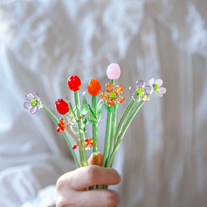 七隐 日式可爱手工玻璃花 玻璃手作小花 插花摆件 茶针