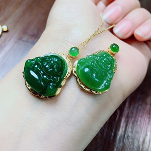 泓石斋 天然和田玉碧玉佛公吊坠18k金镶嵌高端苹果绿菠菜绿挂坠约