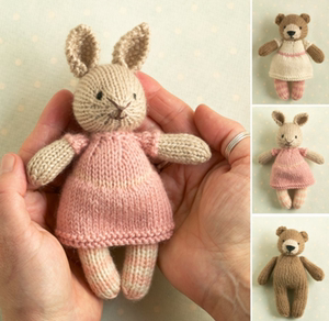 5153毛线棒针编织玩偶图解可爱的迷你小熊和小兔子中文文字图解