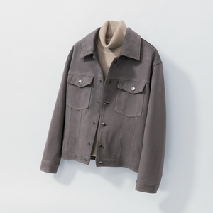 外套男修身休闲反绒皮工装青少年机车夹克麂皮绒皮衣韩版潮流帅