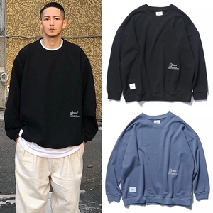 日系潮牌wtaps刺绣百搭休闲纯色圆领卫衣男女情侣装秋冬宽松外套