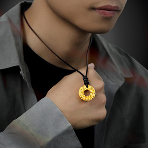 黄金招财貔貅吊坠黄金项链男士999足金平安扣金生日礼物送男友