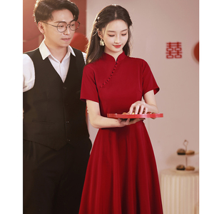 改良旗袍中式新娘敬酒服红色订婚礼服连衣裙女小个子回门平时可穿