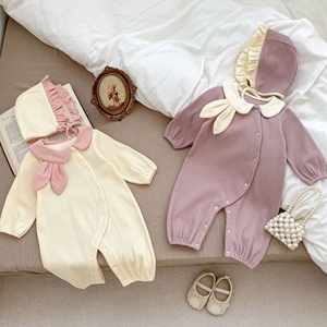 23超洋气婴儿衣服春秋装女宝宝兔耳朵长袖连体衣外出棉质爬服套装