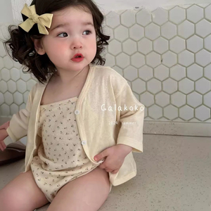 韩版婴儿夏装女宝宝吊带连体衣防晒衣开衫套装夏季棉质包屁衣薄款