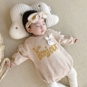 ins韩国婴儿冬装 女宝秋冬连体衣服加厚卫衣三角包屁哈衣洋气超萌