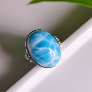 天然海纹石戒指 玉化 925银镶 龟背纹 一图一物  冰种拉利玛女款