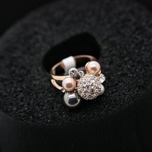 戒指女欧美装饰珍珠锆石夸张食指环戒子女式包邮潮人镀18K玫瑰金