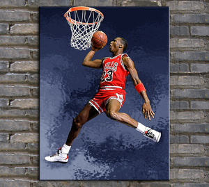 原创油画 纯手绘油画 nba 芝加哥公牛迈克尔.乔丹扣篮jordan dunk