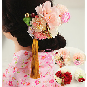 和服浴衣绢花发饰和风花团流苏发夹日系成人礼毕业季旅拍头饰套装