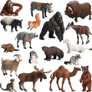 单个仿真动物陆地模型实心玩具骆驼猩猩麝牛霍加狓马来貘负鼠疣猪