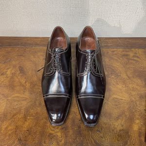 聚鹏名品 silvano lattanzi 朗丹泽深棕色缝线德比鞋