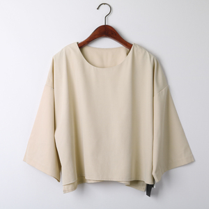 不退换!日单titavate圆领八分袖宽松气质高腰短款上衣