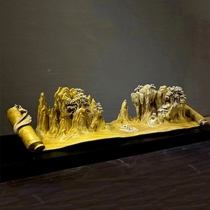 小叶金丝楠木《江山如画》别墅家居大厅客厅书房中式装饰木雕摆件