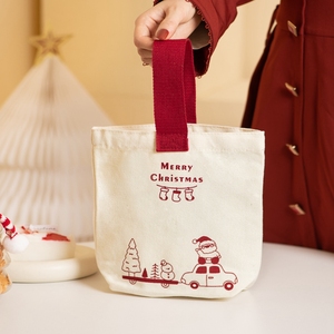 创意手提帆布包圣诞节平安夜苹果糖果雪花酥新年包装袋子伴手礼物
