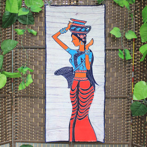 蜡染画傣妹云南民族特色手工布画傣族风格壁挂餐厅酒店装饰背景画