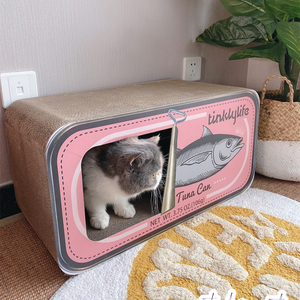 睡在沙丁罐头里·TINKLYLIFE猫抓板猫窝沙丁鱼罐头大号磨爪瓦楞纸