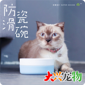 中国 Super休普 猫碗 陶瓷硅胶防滑猫食盆 [吃饭.喝水] 多色可选