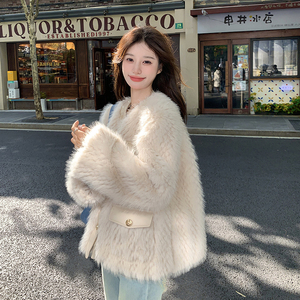 韩版短款小香风皮草羽绒服女2023冬季新款加厚显瘦减龄白鸭绒外套