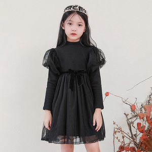 女童公主春装连衣裙 2024韩版新款洋气网纱儿童装女孩黑色连衣裙