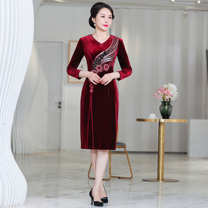 儿子女儿结婚婚礼妈妈装礼服中老年2021新款高档婚宴喜婆婆连衣裙