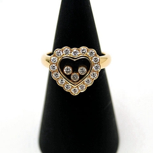 二手真品chopard萧邦18k黄金钻石心形快乐钻石系列戒指8号6.9g