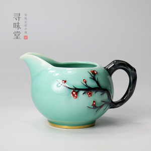 描金青瓷浮雕梅花公道杯｜唐月窑茶海匀杯家用中式陶瓷茶具分茶器