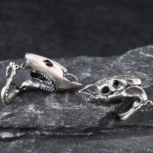 samtao项链男女s925纯银吊坠大白鲨鱼头骨欧美风小众搭配冷淡饰品