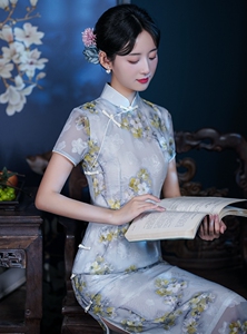 旗袍民国风大小姐2022年新款韵味淑女范柔美古典夏简约雪纺贵气感