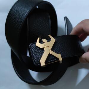 劲霸男装皮带真皮头层牛皮3.7cm宽纯铜小金人扣头男士裤腰带